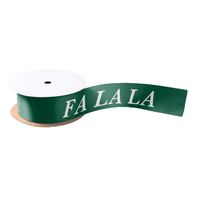 FALALA STYLISH MODERN MERRY CHRISTMAS DARK GREEN SATIN RIBBON (Spool)