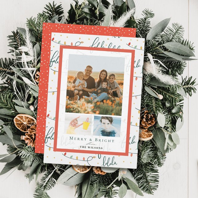 Falalala Christmas Lights Christmas 3 Photo Card (Creator Uploaded)
