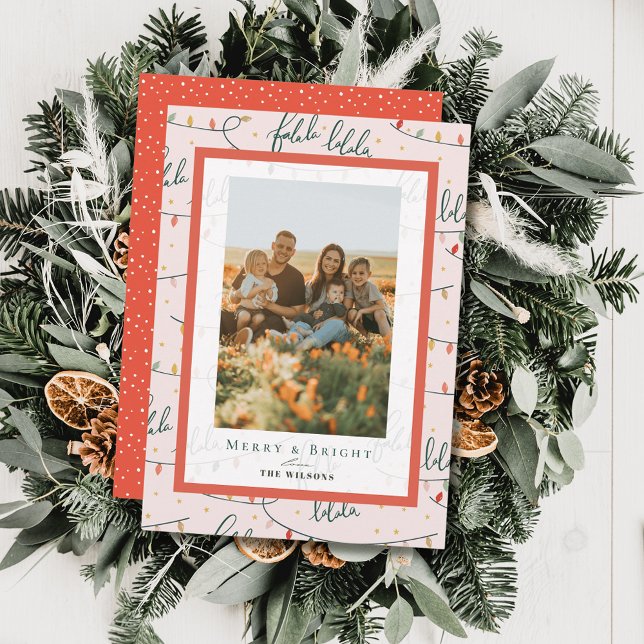 Falalala Christmas Lights Holiday Pink Photo Card (Creator Uploaded)