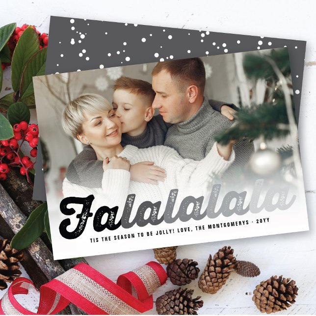 Falalalala Black Ombre Script Fun Christmas Photo Holiday Card (Creator Uploaded)