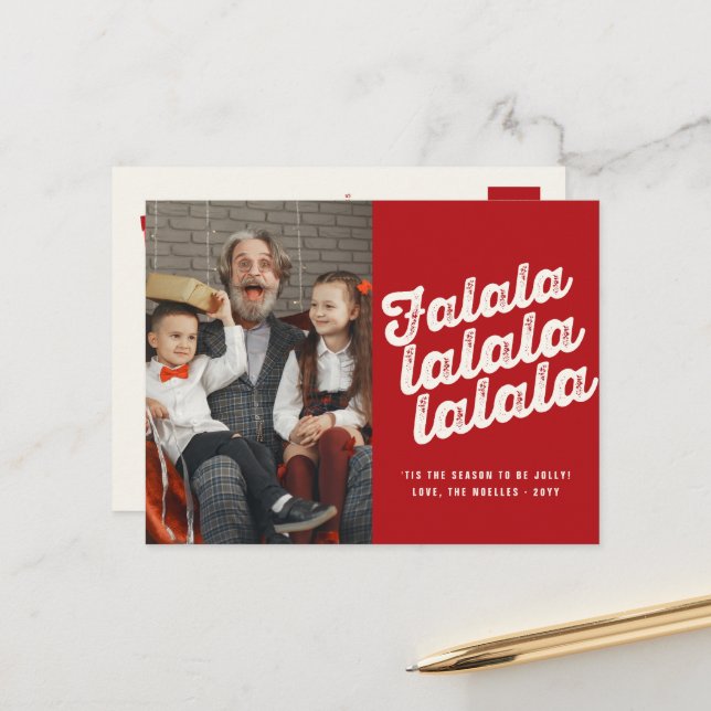 Falalalala Bold Script Fun Classic Christmas Photo Holiday Postcard (Front/Back In Situ)
