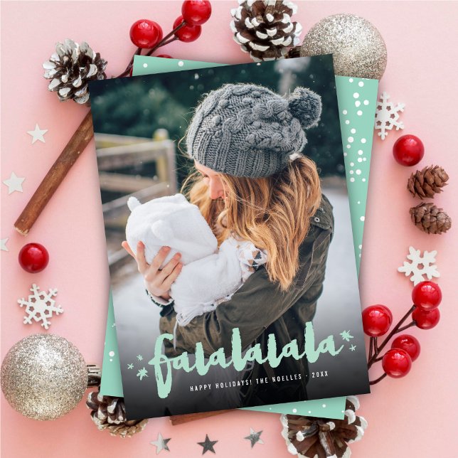 Falalalala Brush Calligraphy Stars Modern Photo Holiday Card (Creator Uploaded)
