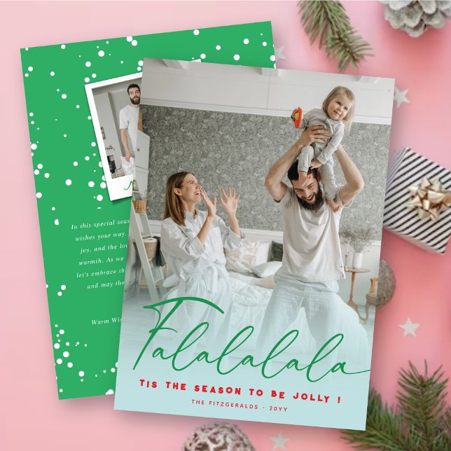 Falalalala Fun Script Aqua Christmas Modern Photo Holiday Card (Creator Uploaded)