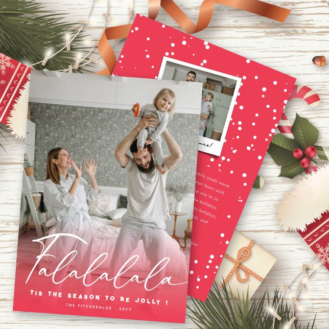 Falalalala Fun Script Pink Christmas Modern Photo Holiday Card (Creator Uploaded)