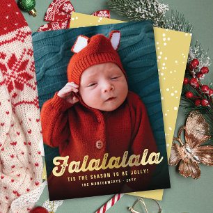 Falalalala Gold Ombre Script Fun Christmas Photo Holiday Card