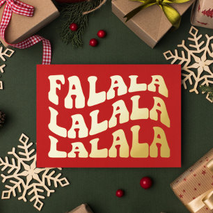 Falalalala Groovy Wavy Typography Red Christmas Foil Holiday Card