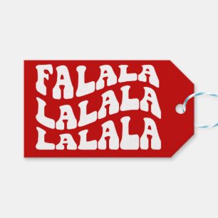 Falalalala Groovy Wavy Typography Red Christmas Gift Tags