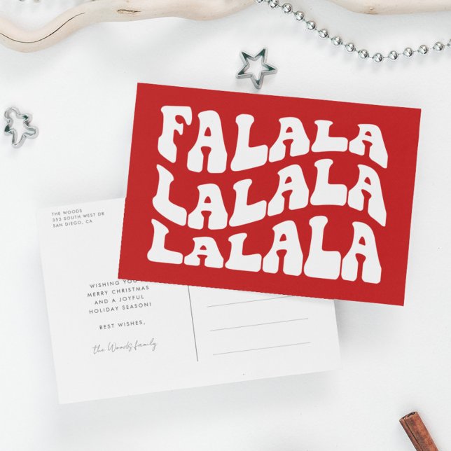 Falalalala Groovy Wavy Typography Red Christmas Holiday Postcard (Creator Uploaded)