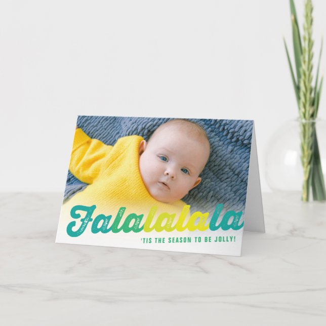 Falalalala Lime Ombre Script Fun Christmas Photo Holiday Card (Front)