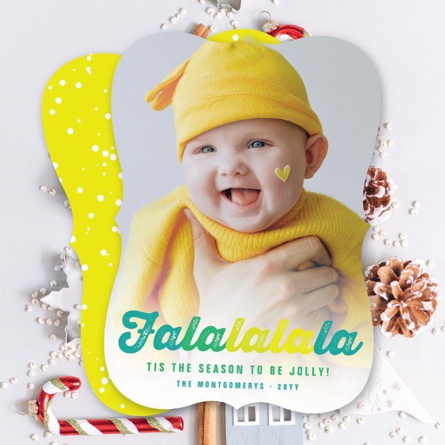 Falalalala Lime Ombre Script Fun Christmas Photo Holiday Card (Creator Uploaded)