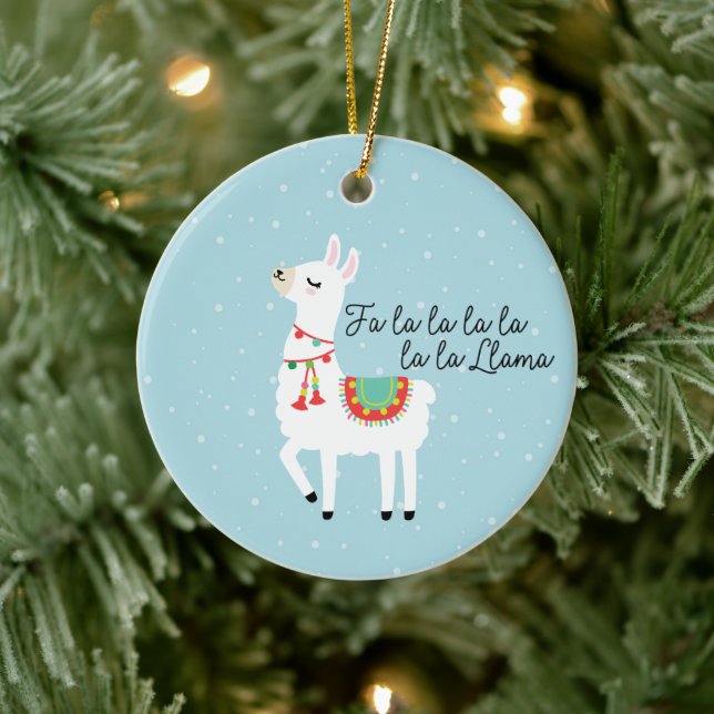 FaLaLaLaLa Llama Fun Snow Christmas Ceramic Ornament (Tree)