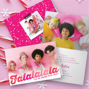 Falalalala Pink Ombre Script Fun Christmas Photo Holiday Card
