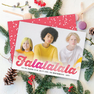 Falalalala Pink Ombre Script Fun Christmas Photo Holiday Card