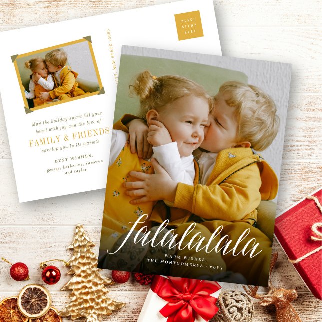 Falalalala Simple Script Holiday Photo Postcard (Creator Uploaded)