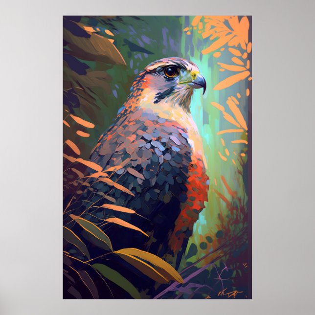 Falcon Bird Animal Portrait Painting Wildlife Free Poster (Front)