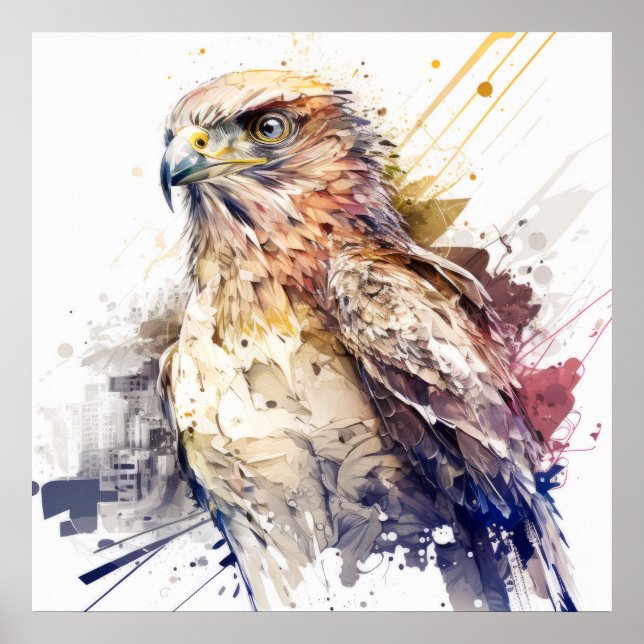 Falcon Bird Portrait Animal Painting Wildlife Free Poster (Front)