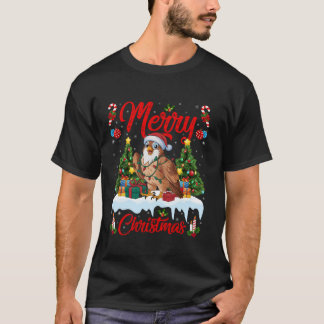 Falcon Bird Xmas Tree Lighting Santa Hat Falcon Ch T-Shirt