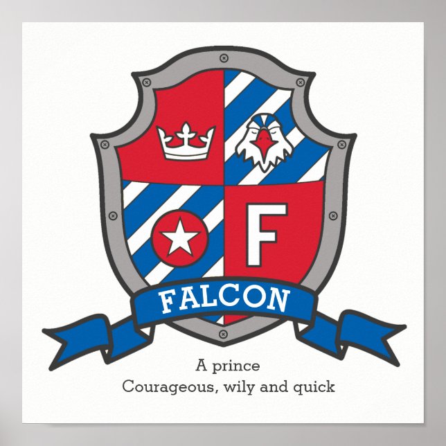 Falcon boys F name meaning heraldry shield poster (Front)
