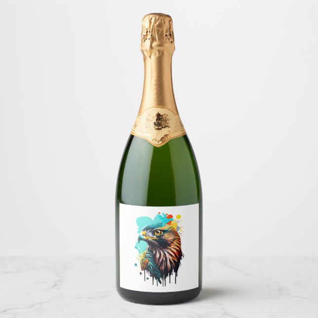 Falcon Colourful - Falcon Buzzard Eagle Bird Sparkling Wine Label (Front)