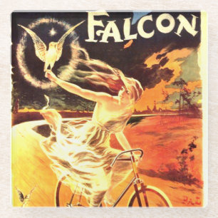 Falcon & Diaphanous Woman on Early Bike Poster Glass Coaster
