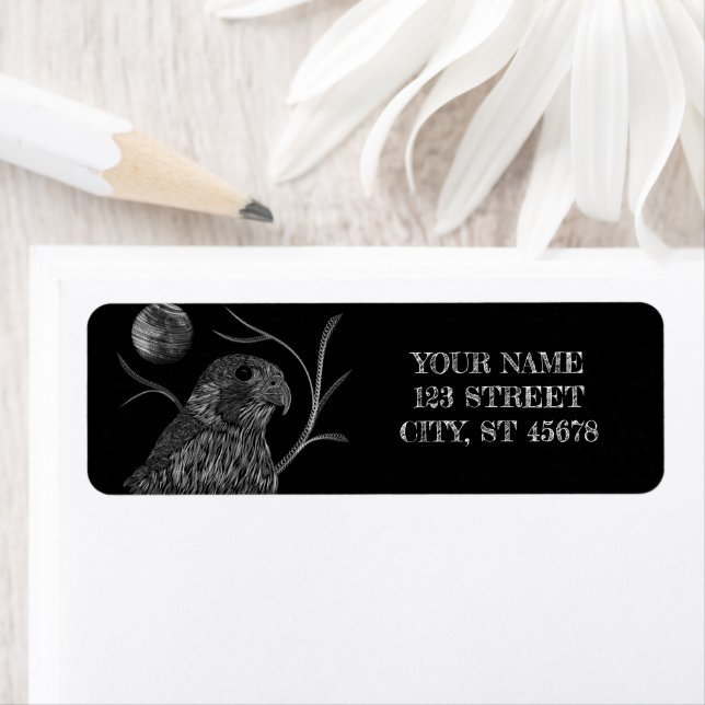 Falcon Full Moon Black Return Address Label (Insitu)