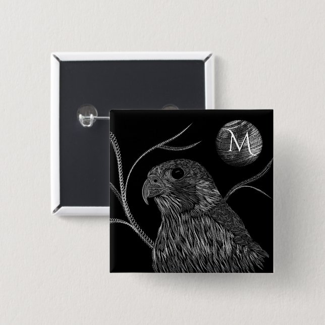 Falcon Full Moon Monogram Black 15 Cm Square Badge (Front & Back)