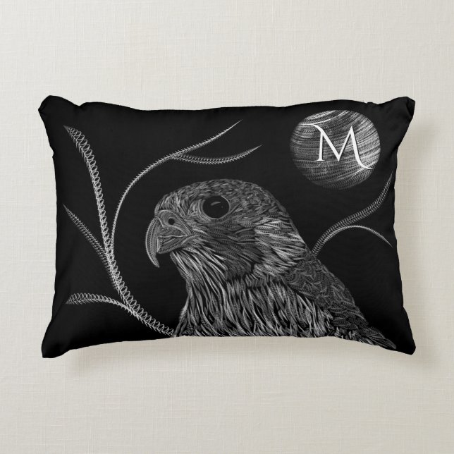 Falcon Full Moon Monogram Black Decorative Cushion (Front)