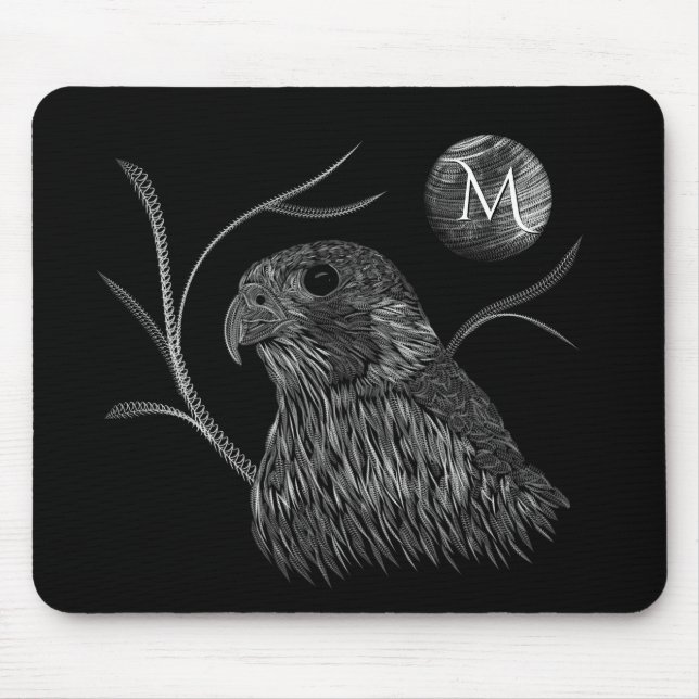 Falcon Full Moon Monogram Black Mouse Pad (Front)