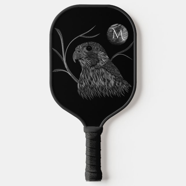 Falcon Full Moon Monogram Black Pickleball Paddle (Front)