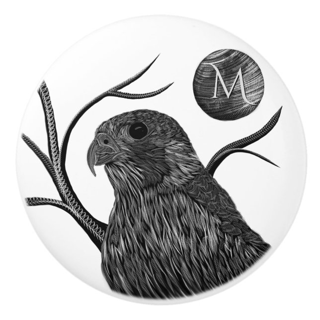 Falcon Full Moon Monogram Ceramic Knob (Front)