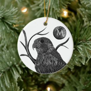 Falcon Full Moon Monogram Ceramic Ornament