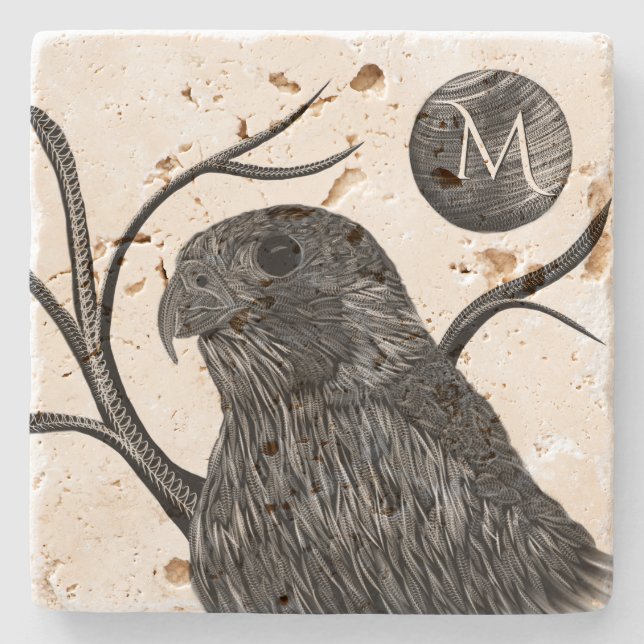 Falcon Full Moon Monogram Stone Coaster (Front)