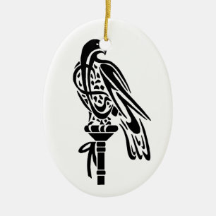 Falcon on Block Perch Ceramic Tree Decoration