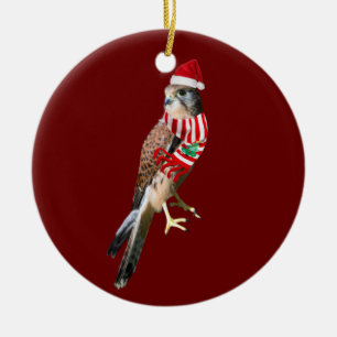 Falcon With Hat Scaft Christmas Ceramic Ornament