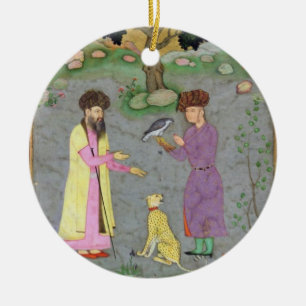 Falconer with companion and pet cheetah, from the ceramic tree decoration