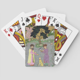 Falconer with companion and pet cheetah, from the playing cards