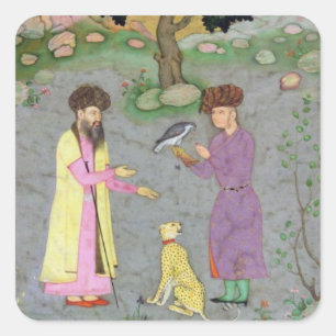 Falconer with companion and pet cheetah, from the square sticker