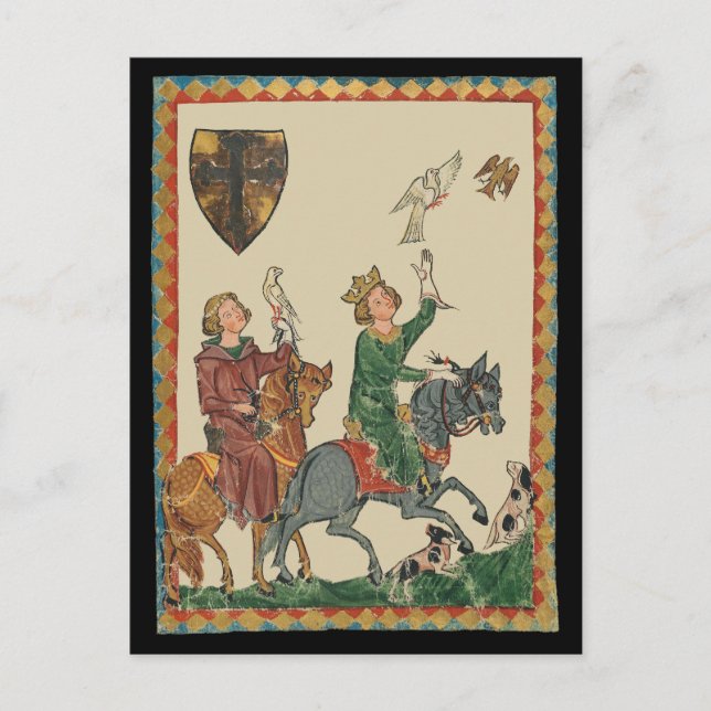 Falconry, 14th Century Codex Manesse Postcard (Front)