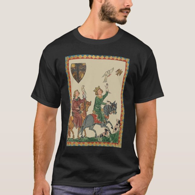 Falconry, 14th Century Codex Manesse T-Shirt (Front)