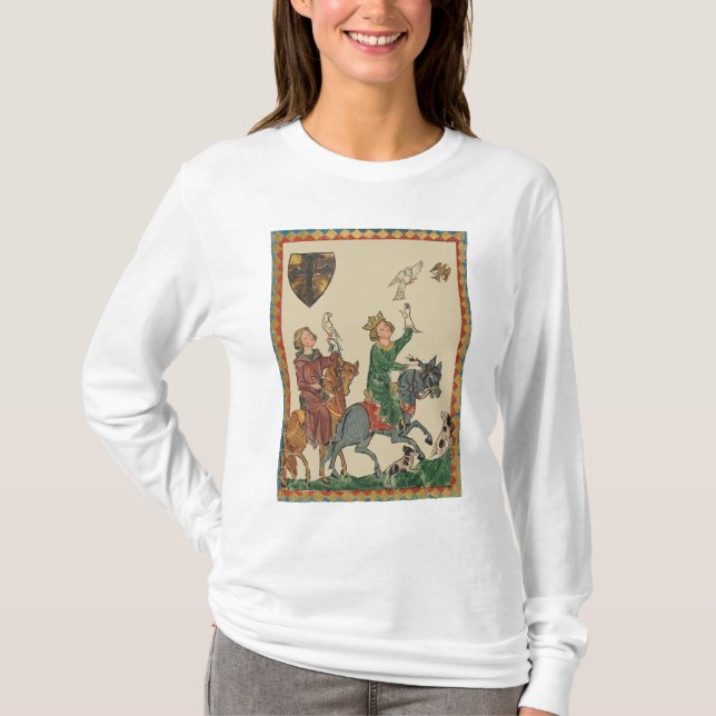 Falconry, 14th Century Codex Manesse T-Shirt (Front)