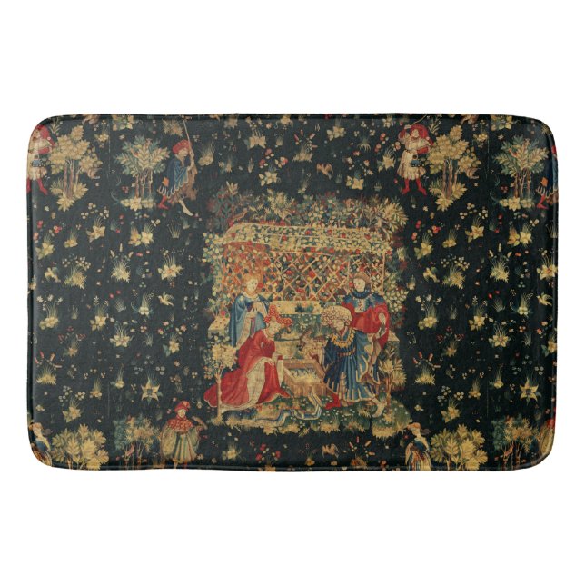 FALCONS BATH Red Blue Antique Mediaeval Tapestry Mat (Front)