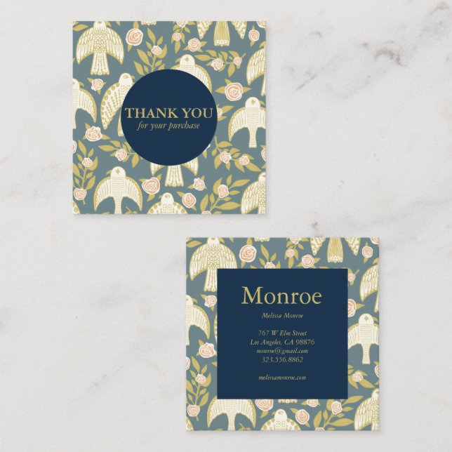 Falcons & Roses Chic Elegant Order Thank You  Square Business Card (Front/Back)