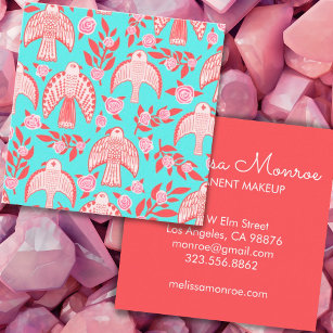 Falcons & Roses Elegant Boho Aqua Pink Square Business Card