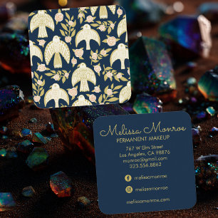 Falcons & Roses Elegant Boho Navy Square Business Card