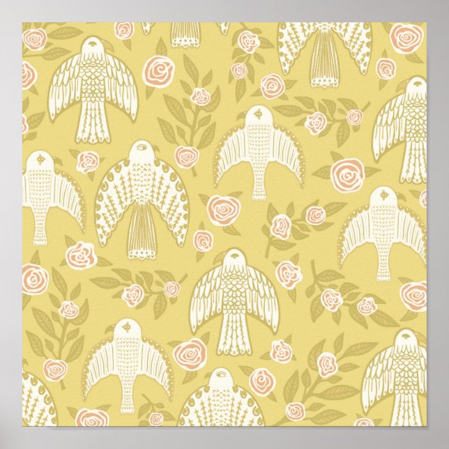 Falcons & Roses Pattern Gold Poster (Front)