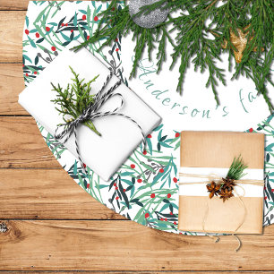 Falda de árbol navidad con diseño de acebo brushed polyester tree skirt