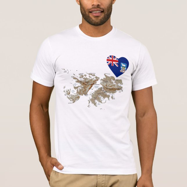 Falkland Islands Flag Heart and Map T-Shirt (Front)