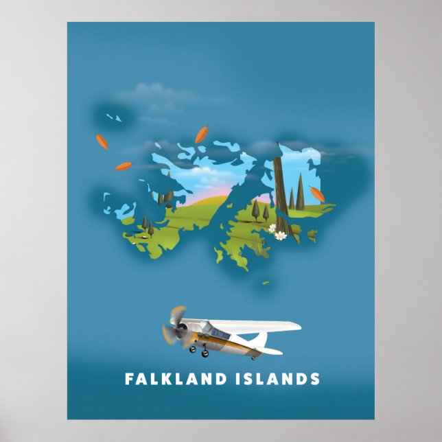 Falkland islands illustrated map poster (Front)