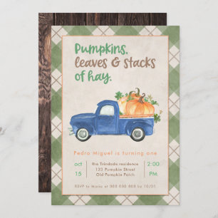 Fall 1st Birthday Party Pumpkin Truck Boy Rustic Invitation