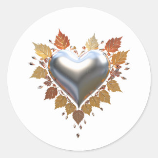 Fall 3D Heart Classic Round Sticker